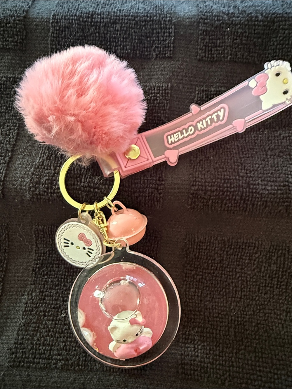 Hello Kitty Pink Pom Pom Keychain Charm with Clear Hello Kitty Pendant - Picture 3 of 5